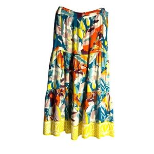 Soft Surroundings Kara Floral Midi Tiered Tropical Flowy Abstract Skirt Sz Med